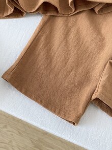 SHEIN Playful Pals 2pcs Baby Girl Blouse Pants Sweet Brown White Floral Butterfly Embroidery Bow Ruffle Long Sleeve Doll Collar Regular Birthday Fall Princess Cozy Flare - Brown - View 7