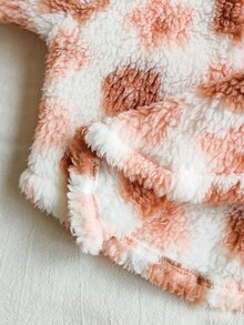 SHEIN 女嬰秋冬加厚毛絨拉鍊刺繡上衣與修身黑色長褲套裝，適合戶外活動與休閒穿著 - 棕色 - 查看 12