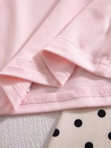 SHEIN Playful Pals 女嬰夏季套裝 粉色蝴蝶結短袖上衣 + 棕色波點長褲 2件套 - 粉色 - 查看 9
