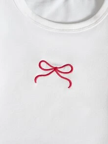 SHEIN 2件組女嬰幼兒/新生兒0-3歲可愛休閒外出條紋蝴蝶結3D蝴蝶結T恤+條紋長褲套裝，莫蘭迪藍嬰兒春夏季服飾 - 紅色 - 查看 4