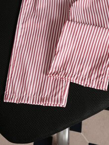 SHEIN 2件組女嬰幼兒/新生兒0-3歲可愛休閒外出條紋蝴蝶結3D蝴蝶結T恤+條紋長褲套裝，莫蘭迪藍嬰兒春夏季服飾 - 紅色 - 查看 6