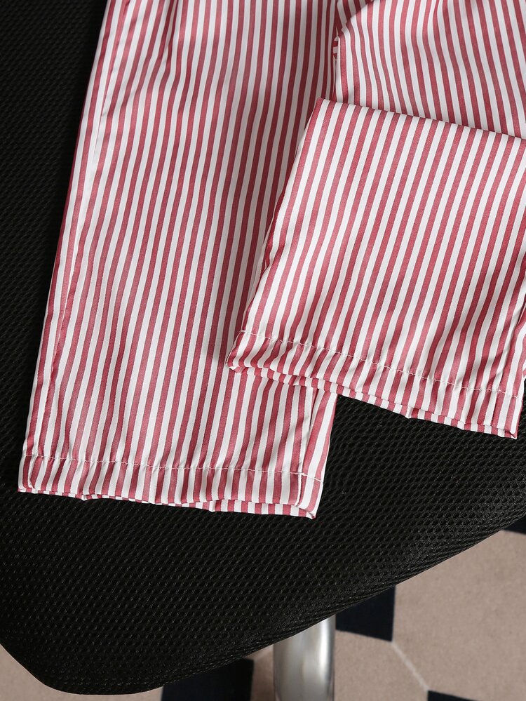 SHEIN 2 Paket Baju Bayi Perempuan Balita/Bayi Baru Lahir Usia 0-3 Tahun Lucu Kasual untuk Jalan-jalan, Kaos Pita 3D Bergaris + Celana Panjang Bergaris, Pakaian Bayi Warna Biru Morandi, Pakaian Bayi Musim Semi/Panas - Merah - View 6