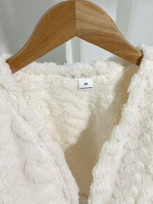 SHEIN Elladie kids Young Girl Solid Color Long Sleeve Loose Open Front Fleece Jacket Autumn Fall - White - View 4