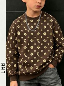 Tween Boy Fashionable Versatile Comfortable Sweatshirt, Cool English Letter Print Design, Street Style Knit Sweatshirt, Suitable For Holiday Gatherings And Parties, Spring Summer Autumn, Easy And Comfortable, First Choice For Spring And Autumn, Fashion Casual Wear, Spring Summer Autumn Streetwear, Casual And Back To School - Multicolor - View 2