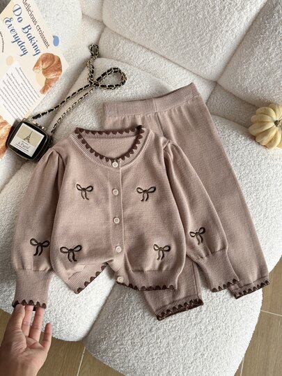 Souflis 6-9 Months Baby Girl Warm Clothing, Baby Girl Winter Warm Knitted 2 Pieces Set, Cute Bow Sweater And Pleated Skirt Set, Comfortable Soft Skin-Friendly