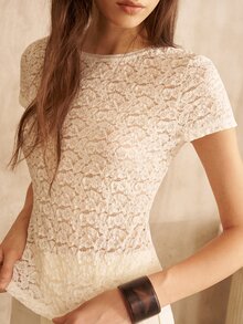 MOTF PREMIUM WOMEN'S WHITE LACE FITTED T-SHIRT, FASHIONABLE COMMUTER STYLE, AUTUMN/WINTER - White - View 9
