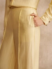 MOTF PREMIUM WOMEN'S YELLOW SATIN LONG PANTS FASHION COMMUTE - Yellow - View 3