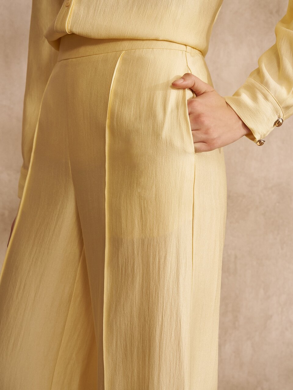 MOTF WOMEN'S YELLOW SATIN LONG PANTS FASHION COMMUTE