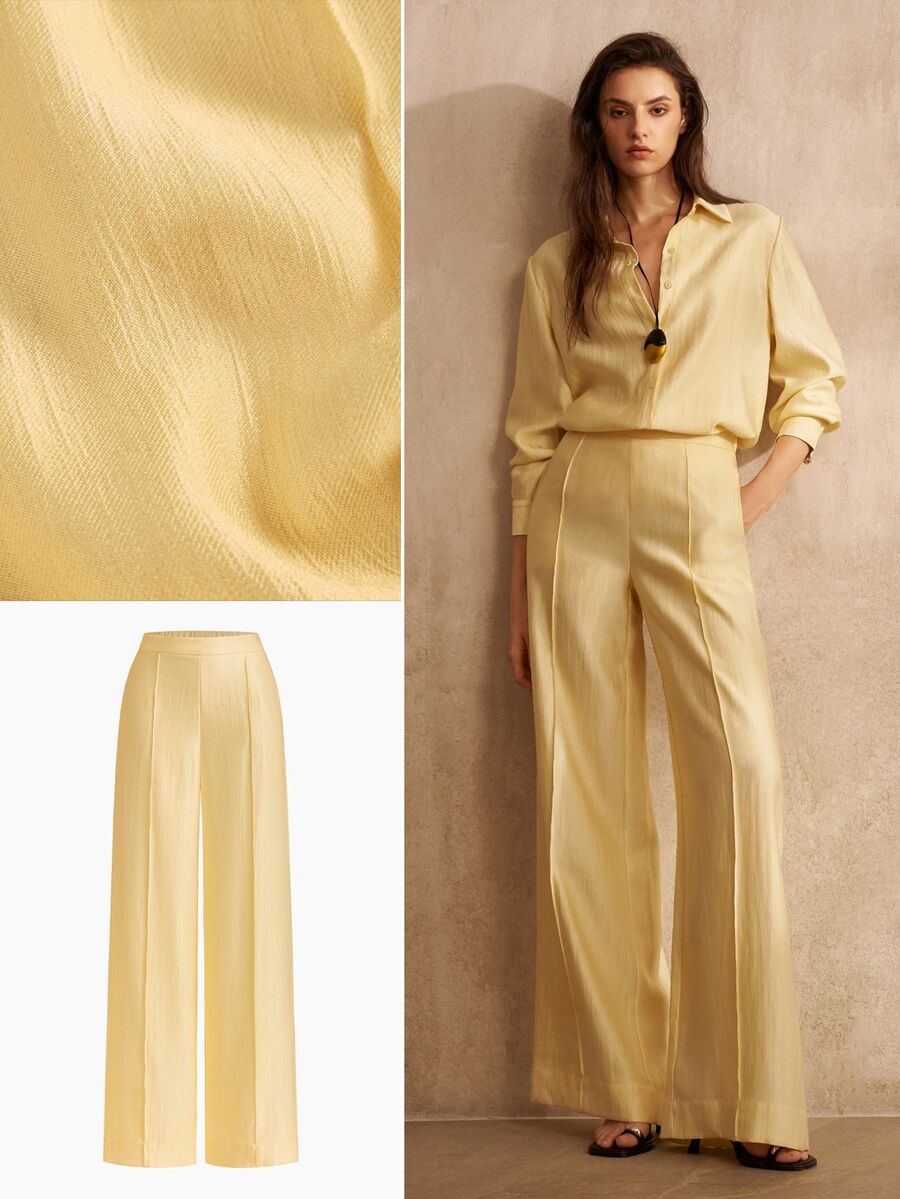 MOTF PREMIUM WOMEN'S YELLOW SATIN LONG PANTS FASHION COMMUTE