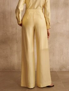 MOTF PREMIUM WOMEN'S YELLOW SATIN LONG PANTS FASHION COMMUTE - Yellow - View 8