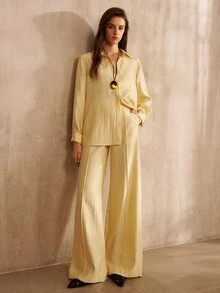 MOTF PREMIUM WOMEN'S YELLOW SATIN LONG PANTS FASHION COMMUTE - Yellow - View 4