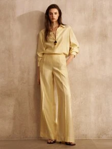 MOTF PREMIUM WOMEN'S YELLOW SATIN LONG PANTS FASHION COMMUTE - Yellow - View 5