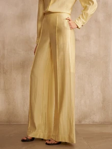 MOTF PREMIUM WOMEN'S YELLOW SATIN LONG PANTS FASHION COMMUTE - Yellow - View 7