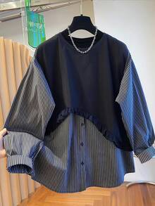 Resyla Women's Striped Patchwork 2 In 1 Sweatshirt - Navy Blue - View 1