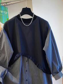 Resyla Women's Striped Patchwork 2 In 1 Sweatshirt - Navy Blue - View 4