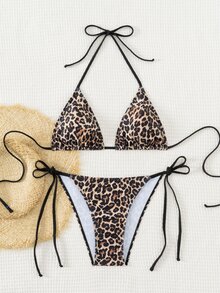 Swim Vcay 2026 Spring/Summer Women's Random Leopard Print Side Tie Strap Bikini Set, Sexy Swimwear - Multicolor - View 5