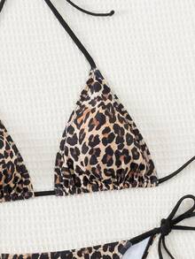 Swim Vcay 2026 Spring/Summer Women's Random Leopard Print Side Tie Strap Bikini Set, Sexy Swimwear - Multicolor - View 3