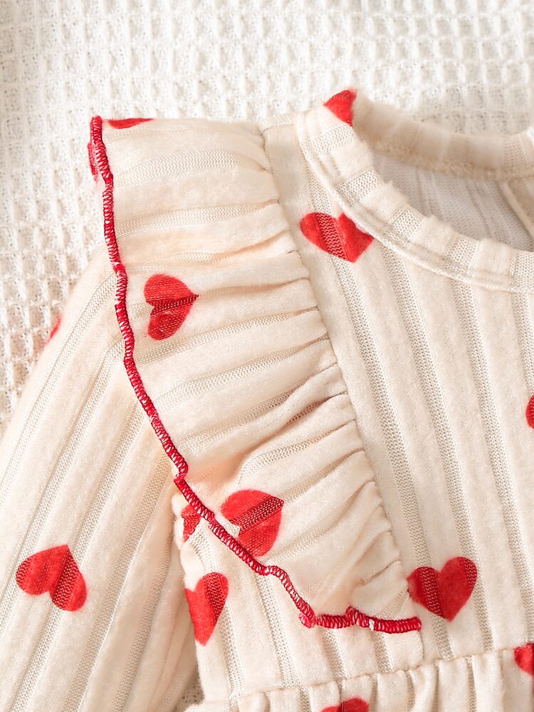 SHEIN Gaun Bayi Perempuan 0-9 Bulan | Motif Hati Aprikot Gaya Ulang Tahun yang Lucu | Set Pakaian Musim Semi/Gugur, Leher Bulat Lembut - MultiWarna - View 9
