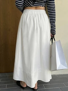 Dazy Plus 女款大尺碼黑色波點可愛女孩休閒韓風春夏秋百搭A字長裙 - 白色 - 查看 5