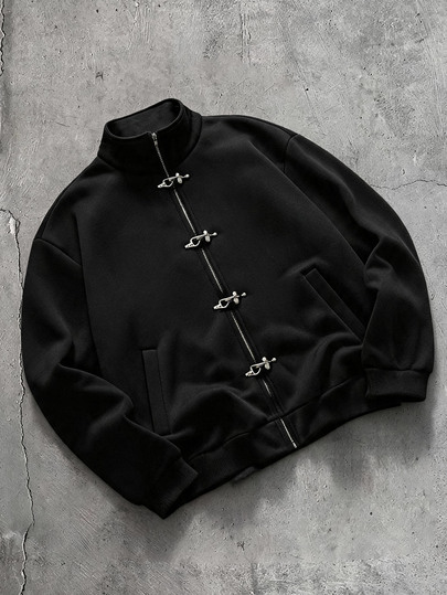 AXEPEAK Men's Solid Color Metal Airplane Buckle Long Sleeve Casual Sweatshirt