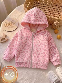 SHEIN Baby Girl Casual Minimalist College Style Vintage Pink Leopard Print Hooded Sweatshirt, Suitable For Autumn/Winter - Multicolor - View 5