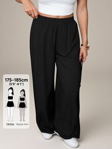 SHEIN Tall Women's Casual Wave Textured Pants, Suitable For Autumn - Black - View 5