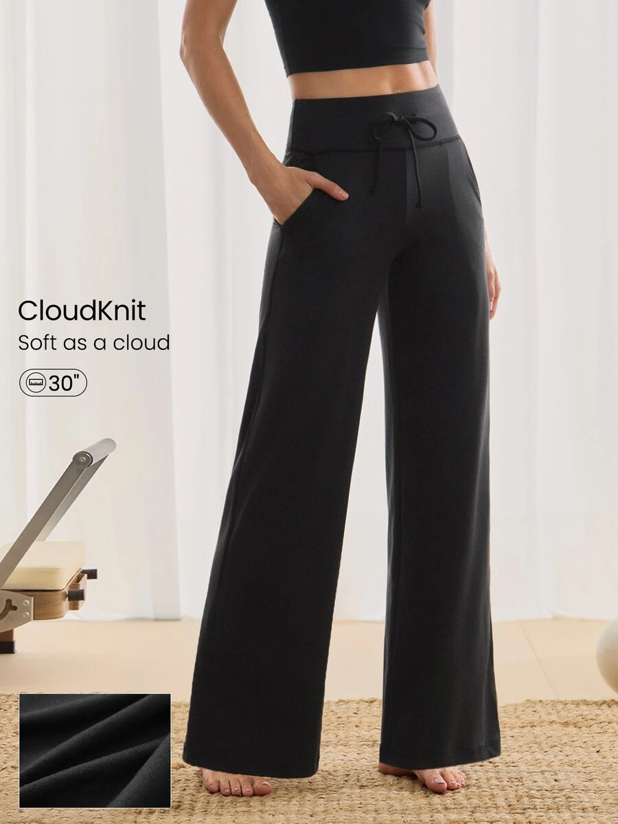GLOWMODE CloudKnit 休闲运动弹力柔软轻盈可调节抽绳腰带侧插袋宽松版型慢跑裤日常休闲街头服饰 - 黑色 - 查看 1
