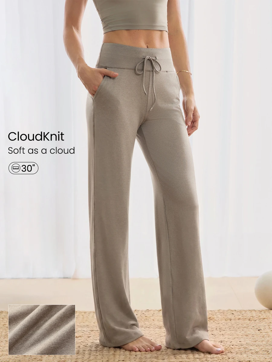 GLOWMODE CloudKnit 休闲运动弹力柔软轻盈可调节抽绳腰带侧插袋宽松版型慢跑裤日常休闲街头服饰 - 卡其色 - 查看 1