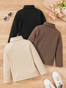SHEIN 兒童小女孩高領打底 T-shirt，秋季服飾，適合日常休閒穿著，3件組套裝 - 彩色 - 查看 2