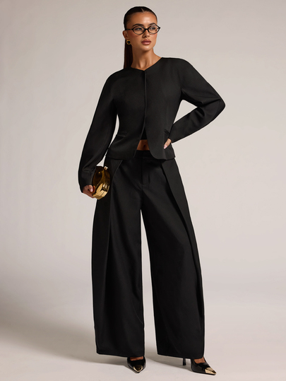 SHEIN BAE Women's Minimalist Versatile Fashion Blazer & Trousers Suit Set, Suitable For Daily Outfits, Commuting Office Wear, Social Gatherings