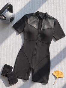 SHEIN Cheerettes Mesh Patchwork Slim Fit Athletic Romper Shorts - Black - View 3