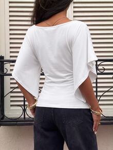 Siren Gaze Women's Vintage Street Style Cowl Neck Versatile Pleated Slim Fit T-Shirt - White - View 2