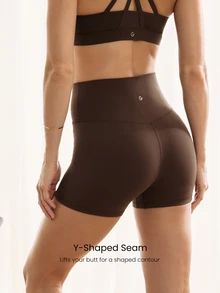 GLOWMODE 4.3" FeatherFit™ Crossover Cutie Biker Shorts Low Impact Cycling Running Gym Workout - Cinnamoninspiration - View 3