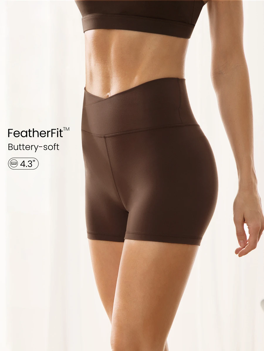 GLOWMODE 4.3" FeatherFit™ Crossover Cutie Biker Shorts Low Impact Cycling Running Gym Workout