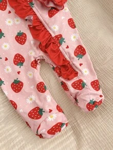 SHEIN 新生兒可愛針織休閒卡通圖案連身衣與髮帶套裝 - 淺粉色 - 查看 6