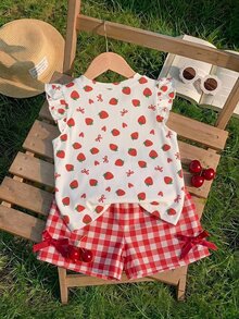 Baby Girl Casual Fashion Cute Flutter Sleeve Round Neck Top, Suitable For Spring And Summer - Multicolor - View 2