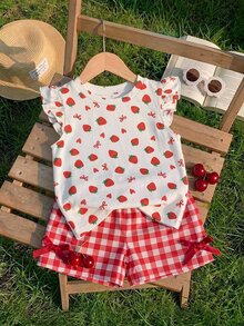Baby Girl Casual Fashion Cute Flutter Sleeve Round Neck Top, Suitable For Spring And Summer - Multicolor - View 1