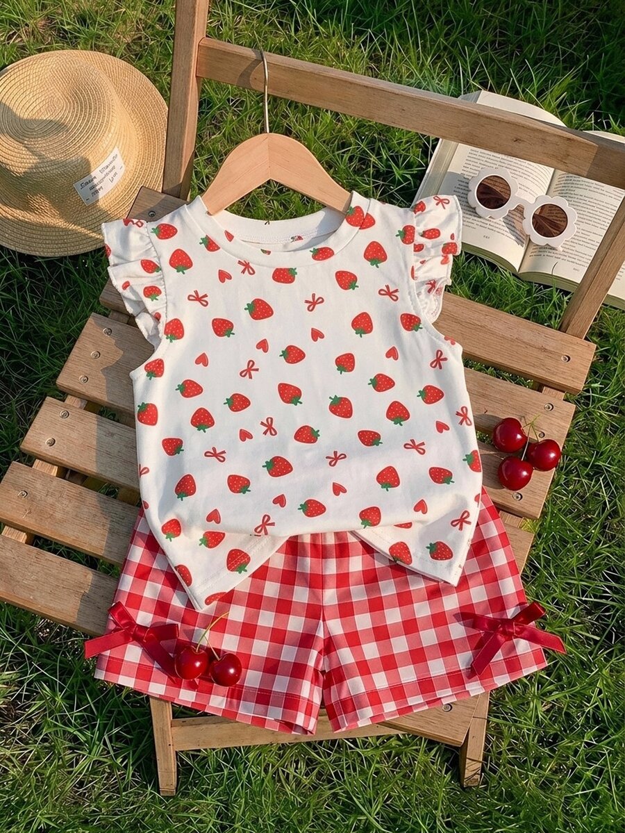 Baby Girl Casual Fashion Cute Flutter Sleeve Round Neck Top, Suitable For Spring And Summer - Multicolor - View 1