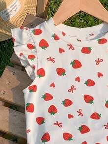 Baby Girl Casual Fashion Cute Flutter Sleeve Round Neck Top, Suitable For Spring And Summer - Multicolor - View 3