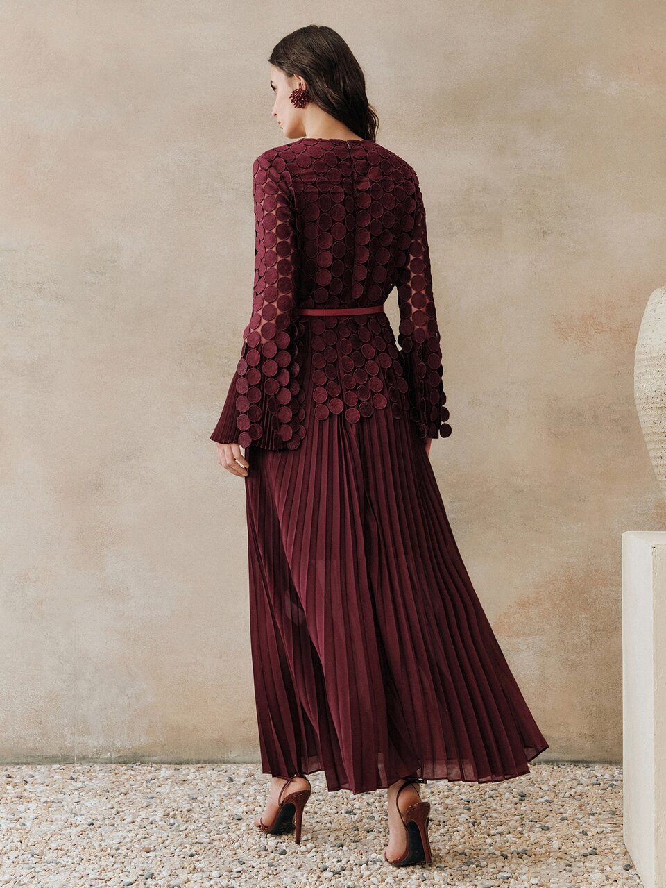 Anewsta Women's Elegant Water-Soluble Lace Circular Pleated Flared Dress Dress Pleated Dresses For Women Wedding Dinner Formal Autumn