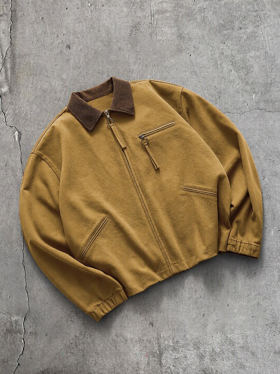 AXEPEAK Men's Casual Jacket With Turn-Down Collar, Long Sleeves And Zipper Front - Camel - View 1