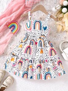 SHEIN Elladie kids (隨機款式，2套隨機) 返校季女童幼兒 ABC 巴士 彩色鉛筆 蘋果 彩色花朵 愛心 彩虹 波點 格紋 短袖 T 恤與短褲套裝 - 彩色 - 查看 8