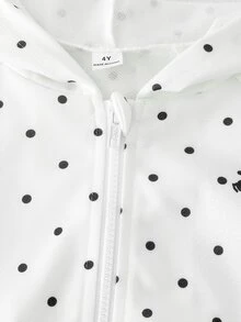 SHEIN Elladie kids 女童連帽T恤套裝，休閒可愛學院風，寬鬆連帽波點設計，適合秋季開學、戶外運動與日常穿著，舒適穿搭 - 白色 - 查看 9
