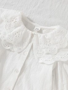 Souflis Souflis Baby Girl Spring/Autumn White Lace Round Neck Long Sleeve Blouse, Fashionable Versatile Doll Shirt With Elastic Cuffs, Comfortable And Stylish For Daily Wear - White - View 6