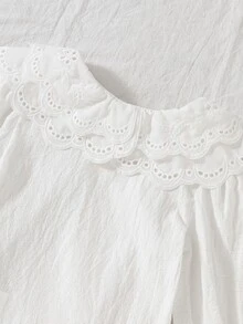 Souflis Souflis Baby Girl Spring/Autumn White Lace Round Neck Long Sleeve Blouse, Fashionable Versatile Doll Shirt With Elastic Cuffs, Comfortable And Stylish For Daily Wear - White - View 8