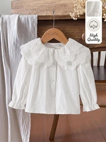 Souflis Souflis Baby Girl Spring/Autumn White Lace Round Neck Long Sleeve Blouse, Fashionable Versatile Doll Shirt With Elastic Cuffs, Comfortable And Stylish For Daily Wear - White - View 4