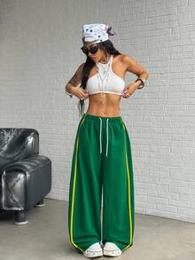 StreetHx Women's Drawstring Waist Wide Leg Casual Loose Sports Harem Pants - Green - View 3