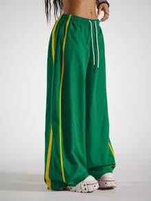 StreetHx Women's Drawstring Waist Wide Leg Casual Loose Sports Harem Pants - Green - View 5