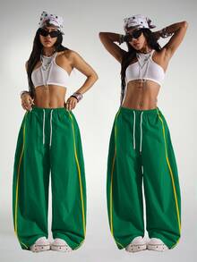 StreetHx Women's Drawstring Waist Wide Leg Casual Loose Sports Harem Pants - Green - View 1