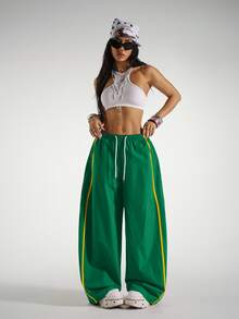 StreetHx Women's Drawstring Waist Wide Leg Casual Loose Sports Harem Pants - Green - View 4